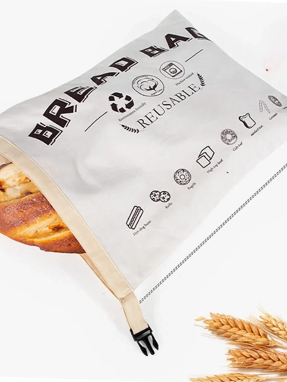 Reusable Bread Bag with Printed 'BREAD BAG' Logo - Cream